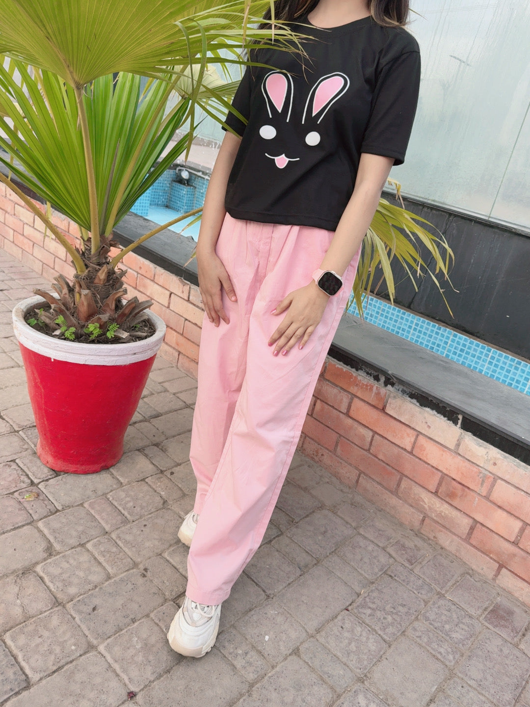 Womens Summer Pleated Cotton Pants With Croptop