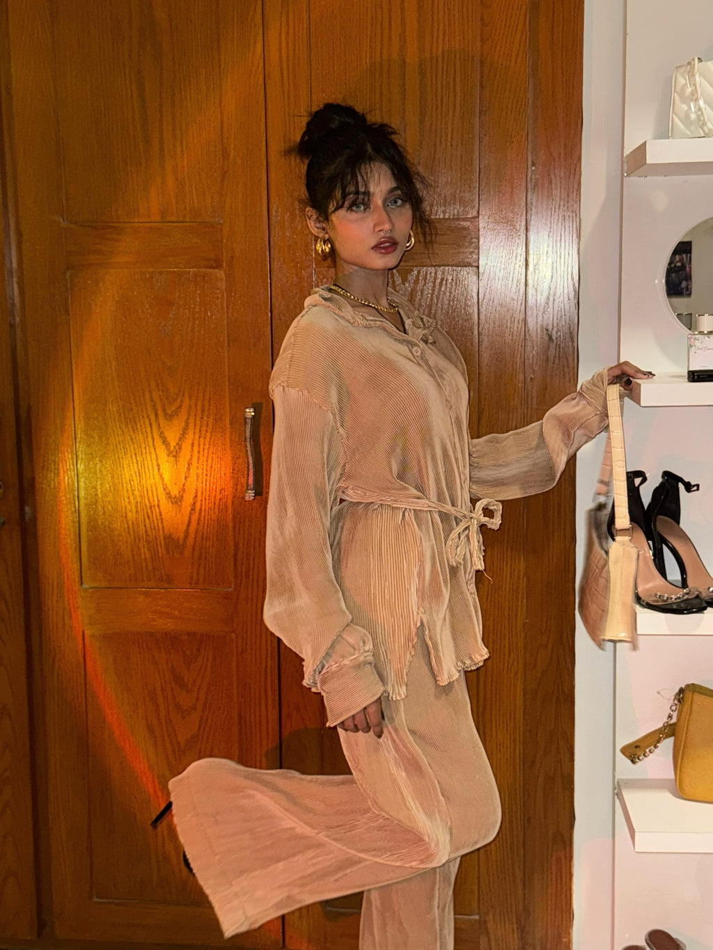 LUXURY PLEATED SILK CORDS SET FOR WOMEN