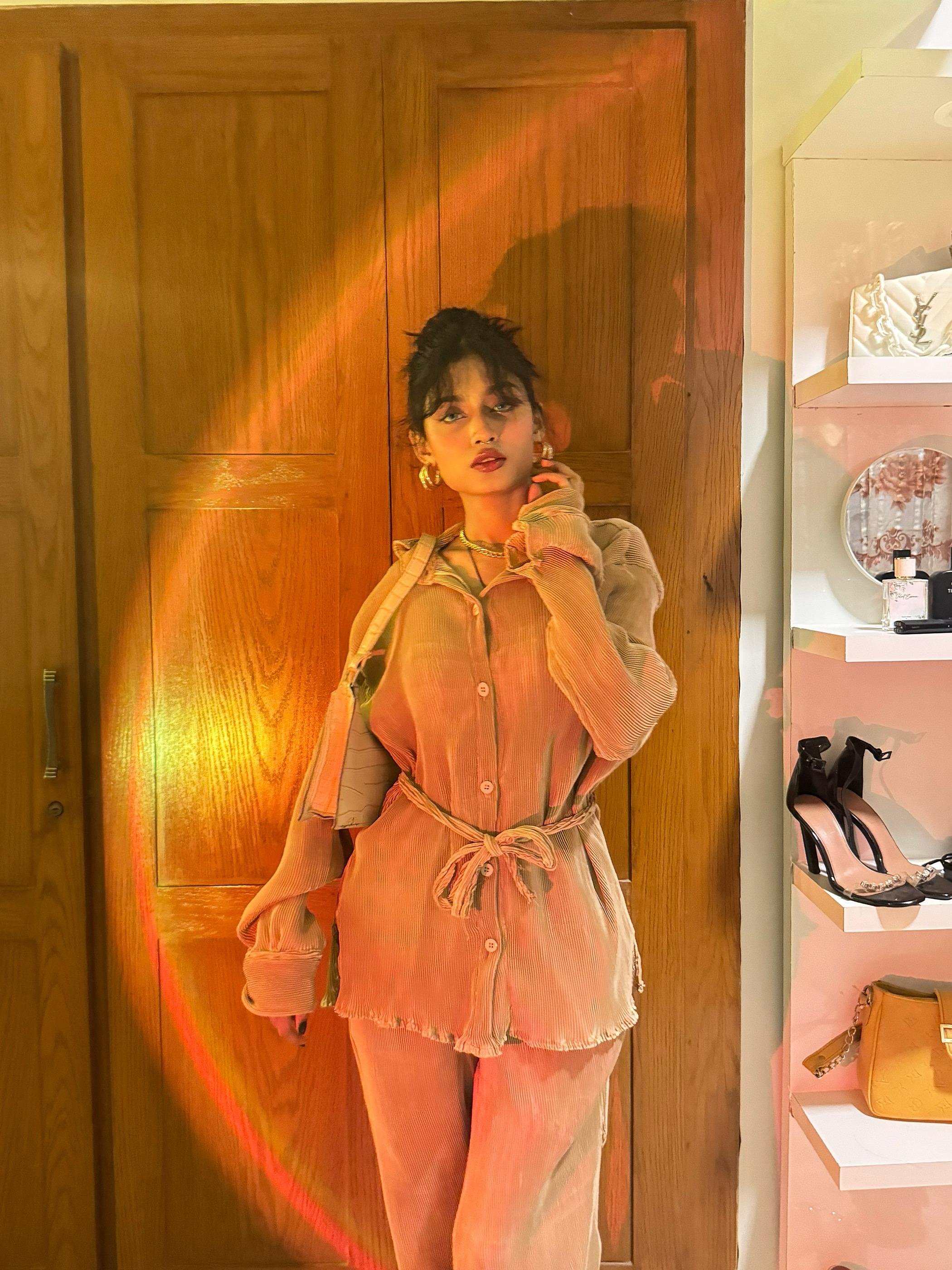 LUXURY PLEATED SILK CORDS SET FOR WOMEN