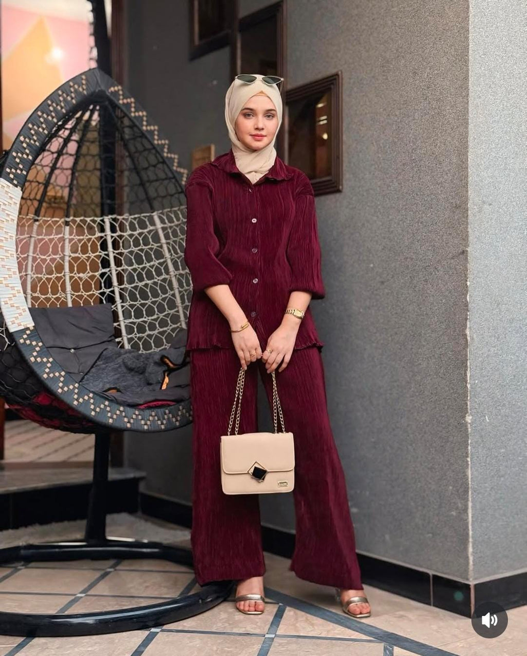 LUXURY PLEATED SILK CORDS SET FOR WOMEN