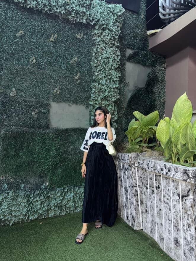 White Oversized Croptop With Pleated Silk Skirt - Glam & Comfy Combo