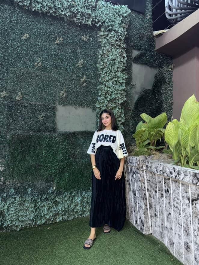 White Oversized Croptop With Pleated Silk Skirt - Glam & Comfy Combo