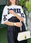 White Oversized Croptop With Pleated Silk Skirt - Glam & Comfy Combo