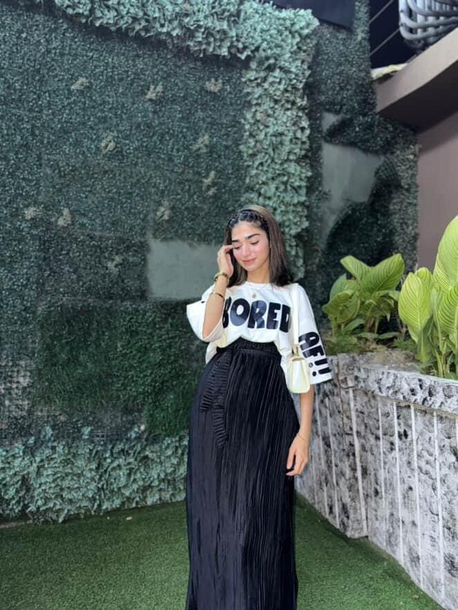 White Oversized Croptop With Pleated Silk Skirt - Glam & Comfy Combo