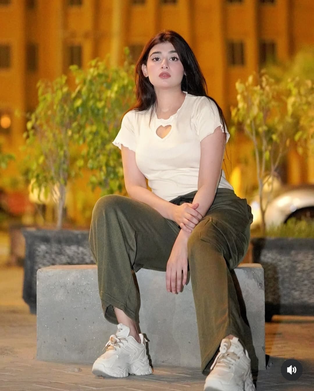 Womens Cute Heart Top With Olive Green Cargo Wide Leg Trouser