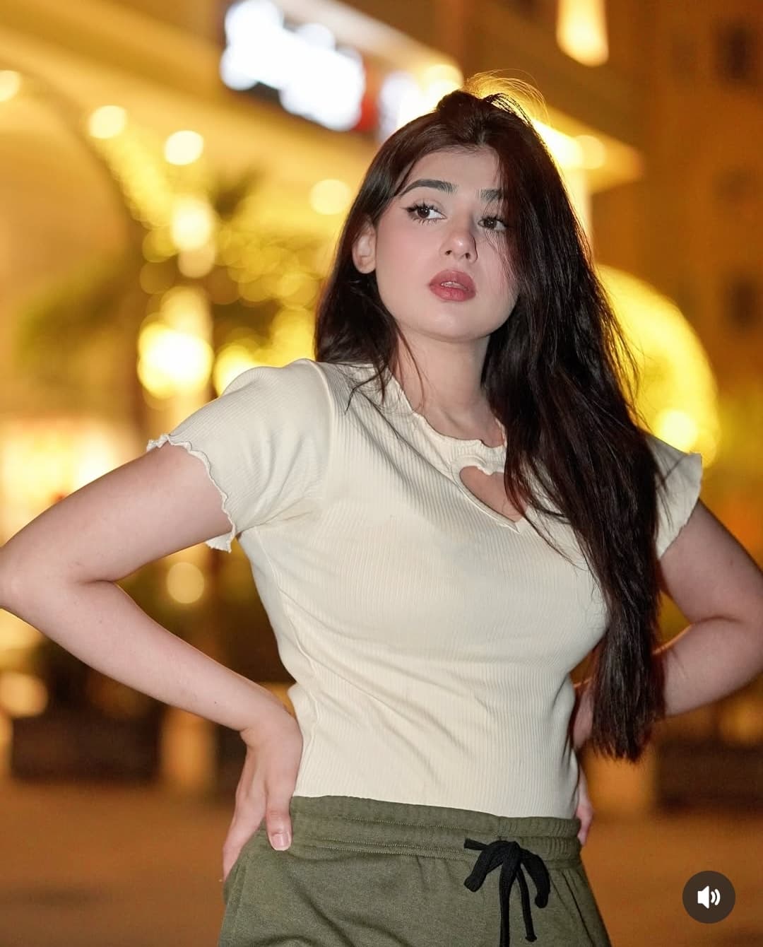 Womens Cute Heart Top With Olive Green Cargo Wide Leg Trouser