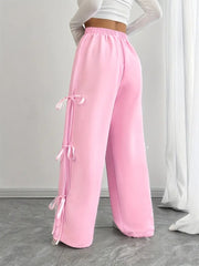 Ribbon-Tied Relaxed Fit Wide-Leg Trousers