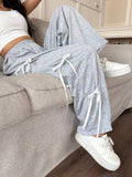 Ribbon-Tied Relaxed Fit Wide-Leg Trousers