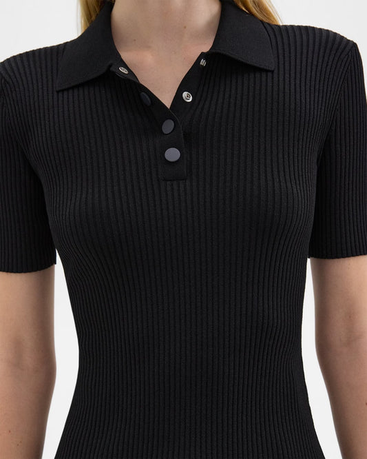 Polo Knitted Rib Crop Top - Black