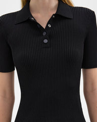 Polo Knitted Rib Crop Top - Black