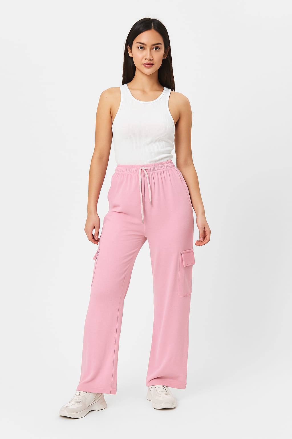 Women’s Baby Pink Wide-Leg Cargo Summer Trousers
