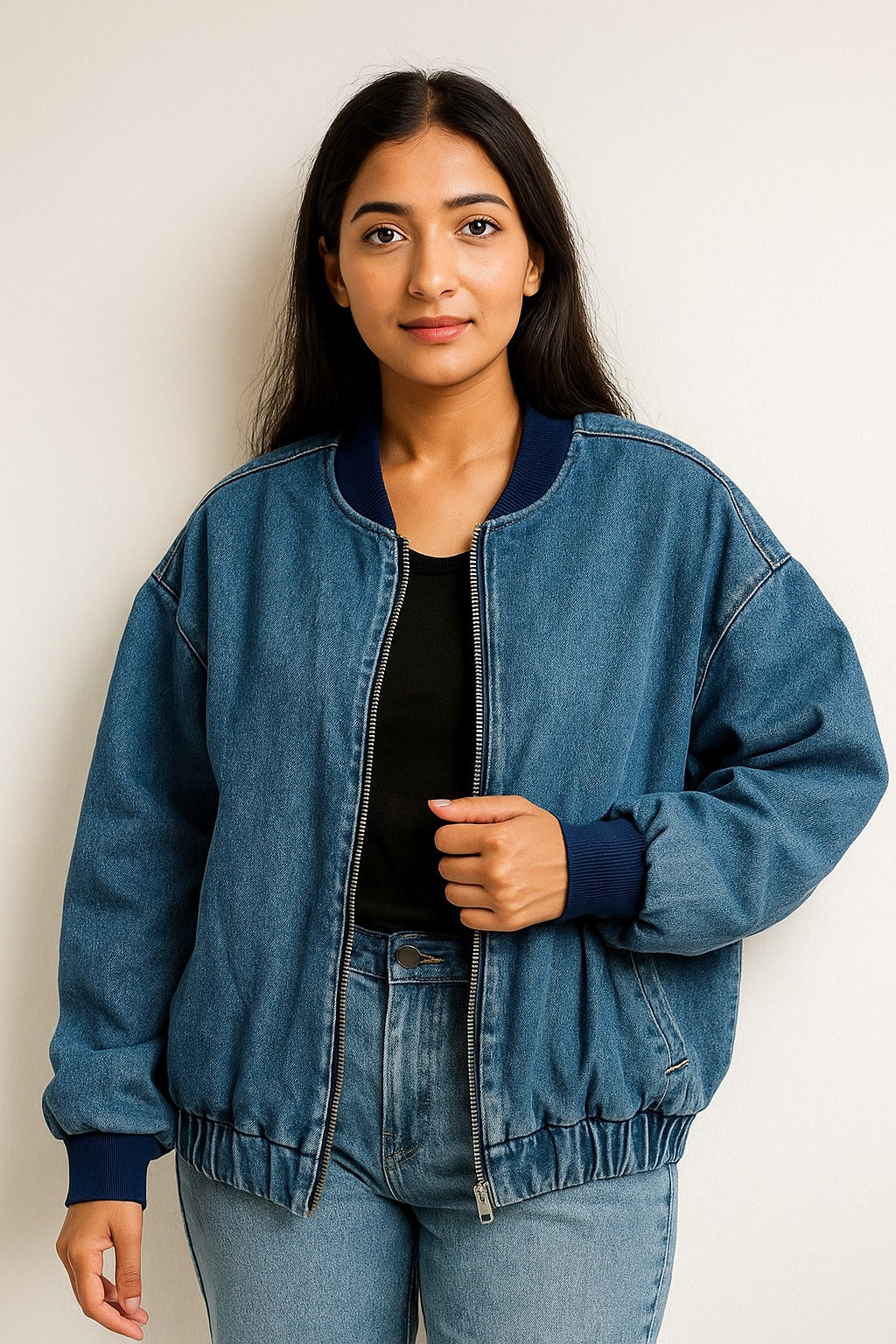 Womens Denim Dream Oversized Bomber Jacket