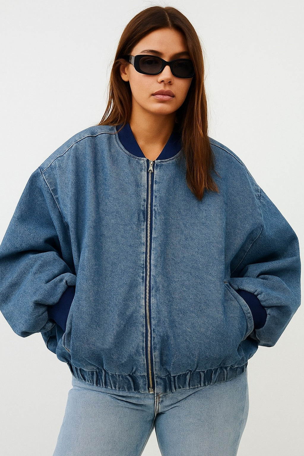 Womens Denim Dream Oversized Bomber Jacket
