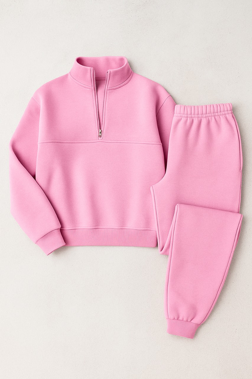 Pretty in Pink Half-Zip Oversized Sweat Set