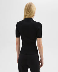 Polo Knitted Rib Crop Top - Black