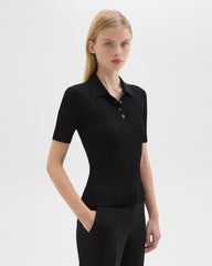 Polo Knitted Rib Crop Top - Black