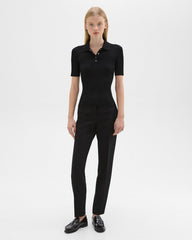 Polo Knitted Rib Crop Top - Black