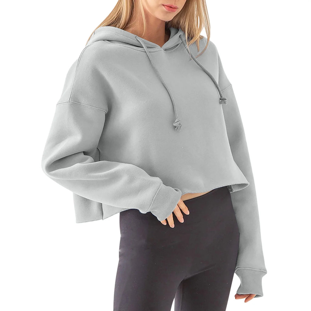 Womens Grey Cozy Everyday Crop Hoodie