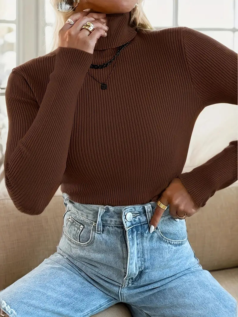 Women’s Classic Turtle Neck Tops - Brown