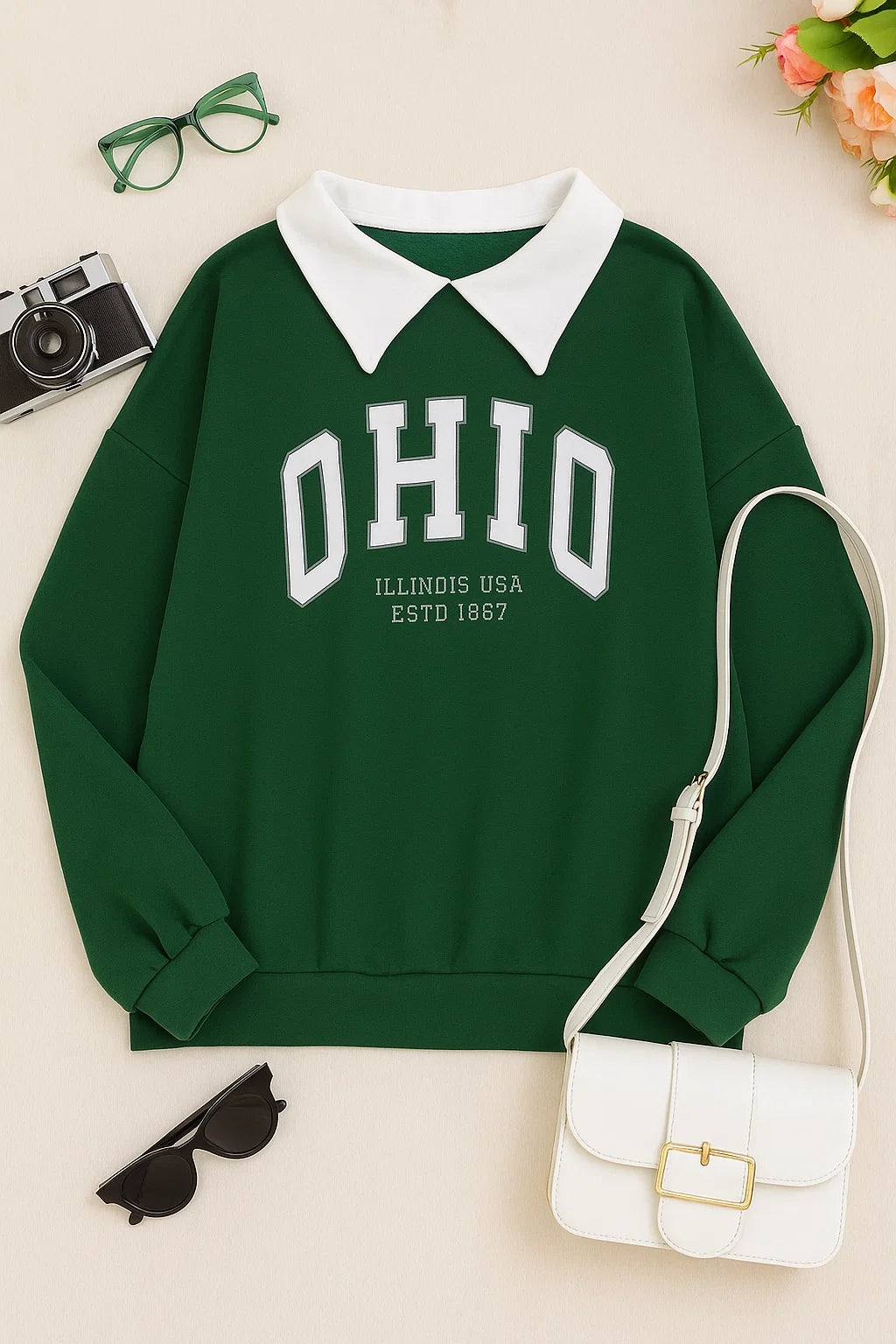 Vintage Ohio Oversized Sweatshirt – Preppy Collar Edition -