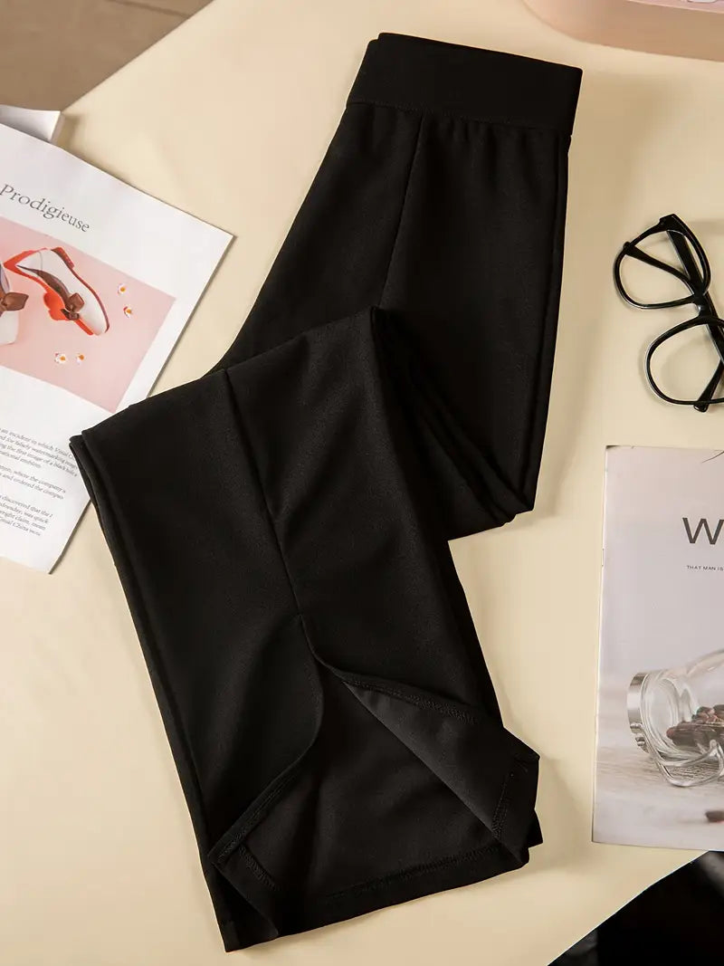 Sleek Flow- Front Slit Baggy Trousers in Black