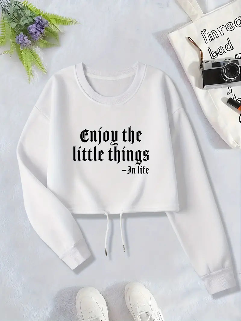 Womens Chic & Cozy White Crop Sweatshirt