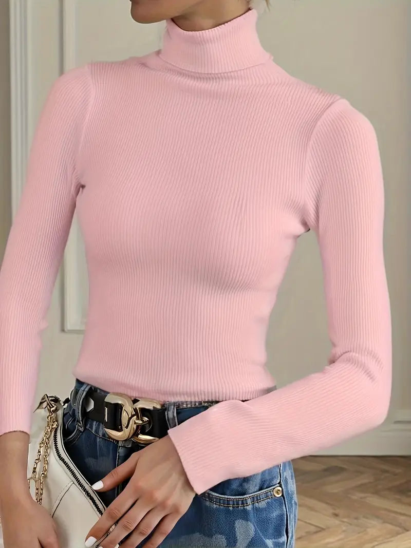TURTLE NECK SOFT TOUCH LONG SLEEVE FINE-GAUGE MOCK NECK TOP