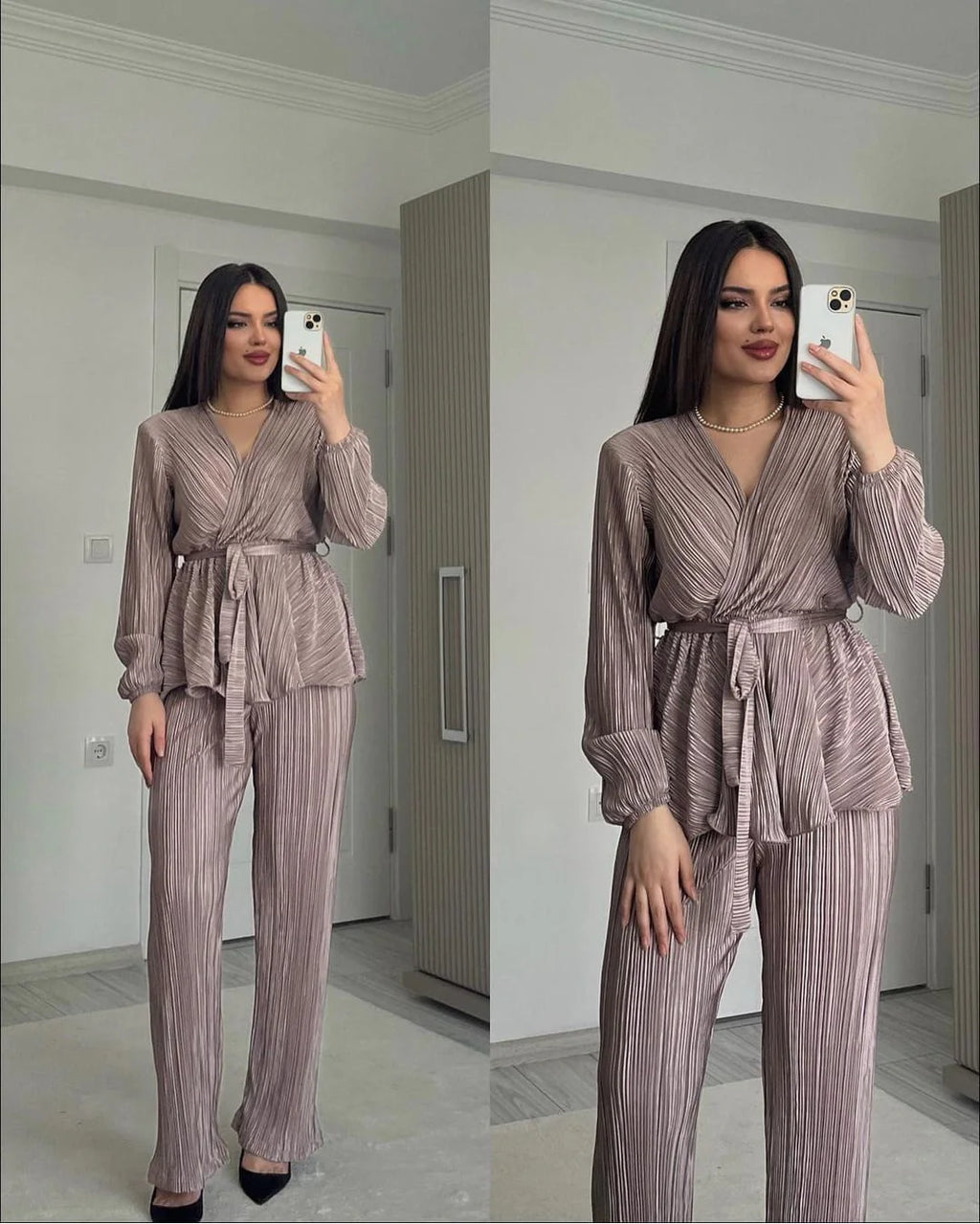 LUXURY PLEATED SILK CORDS SET FOR WOMEN