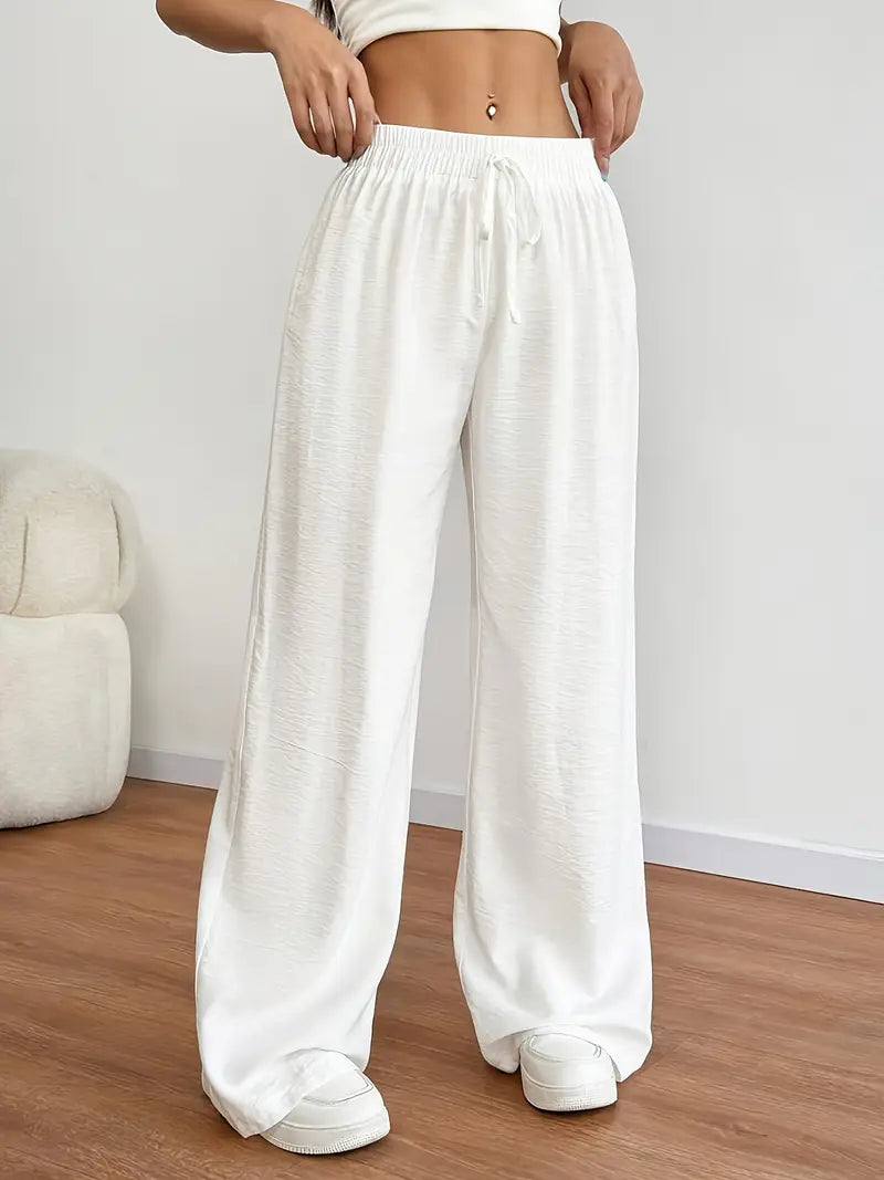White Plain Wide-Leg Summer Trousers