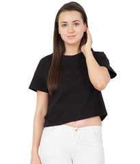 Women's Cotton Plain Round Neck Half Sleeve Crop Top