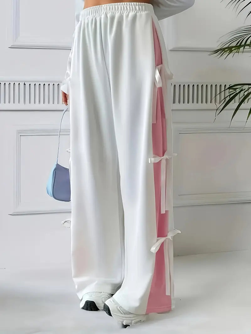 Cute Summer Wide-Leg Trousers with Side Bow Details