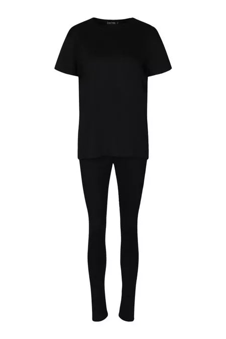 Womens Black Boxy T-Shirt & Legging Co-ord