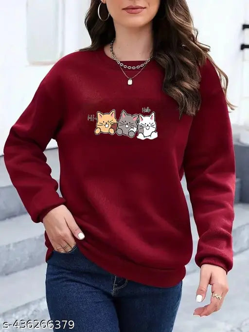 Womens Cute Kittens Printed Sweatshirt