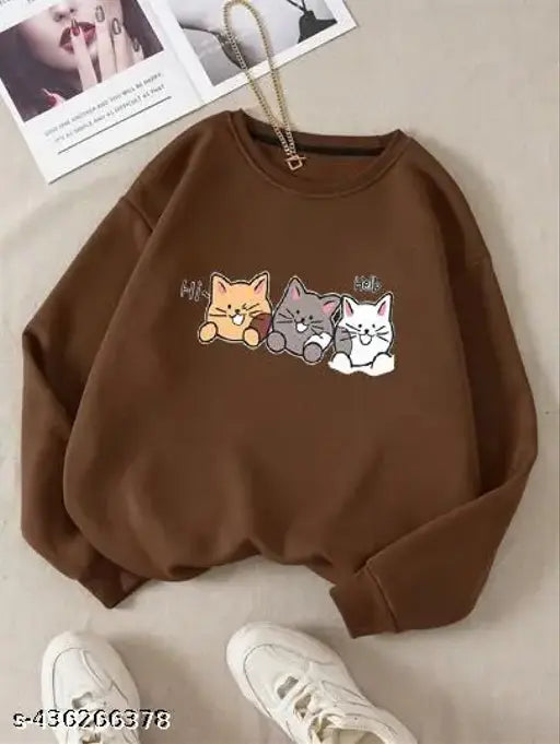 Womens Cute Kittens Printed Sweatshirt