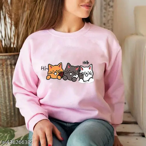 Womens Cute Kittens Printed Sweatshirt