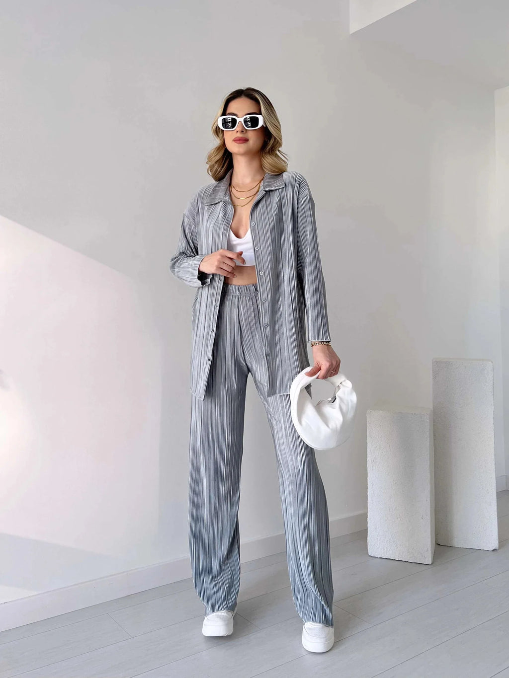 LUXURY PLEATED SILK CORDS SET FOR WOMEN