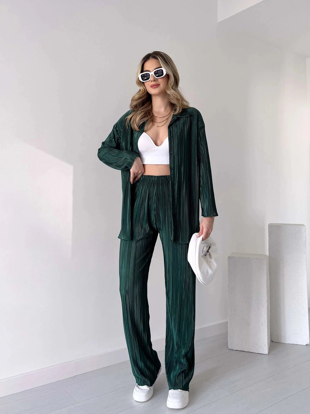 LUXURY PLEATED SILK CORDS SET FOR WOMEN