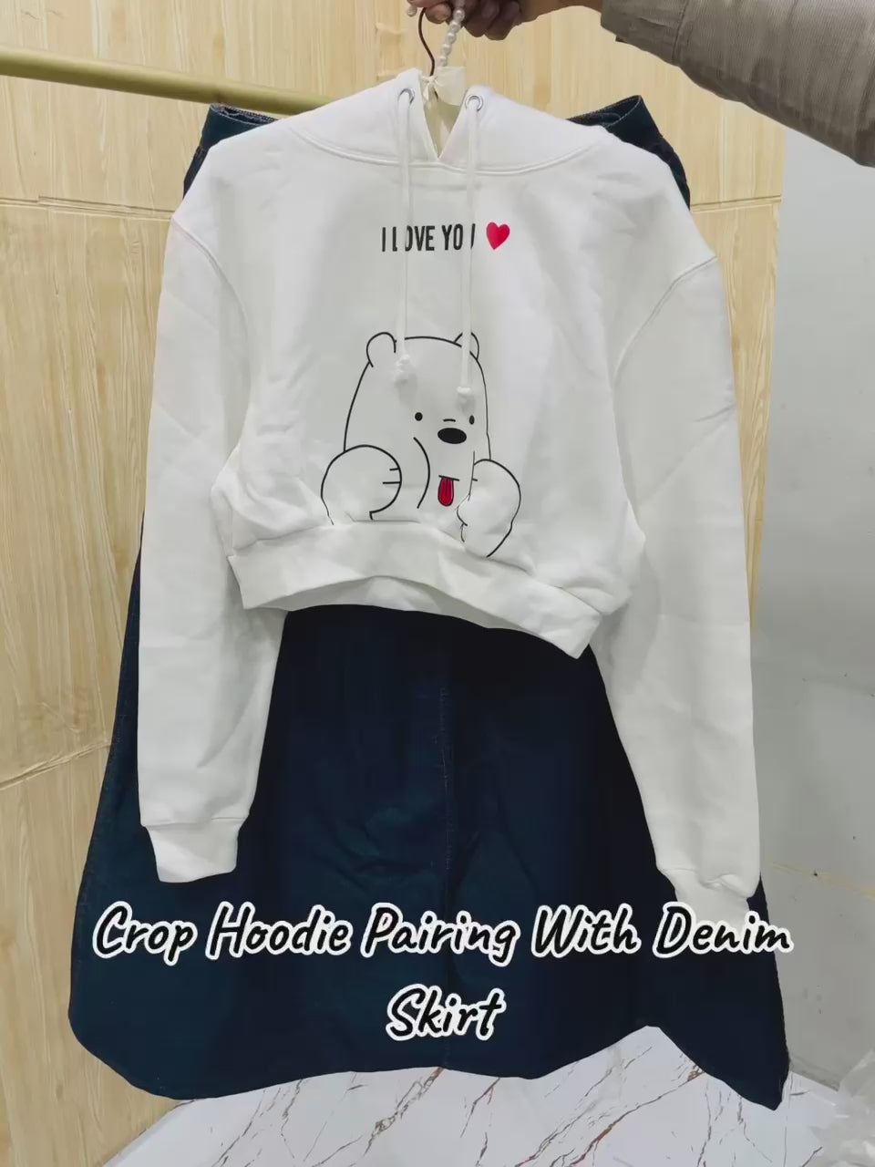 Chic Crop Hoodie & Long Denim Skirt Set