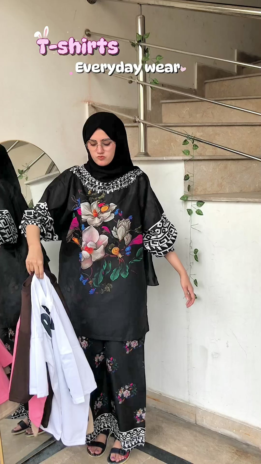 Womens Brown Oversized Tshirt And Cargo Wide Leg Trouser cord Set