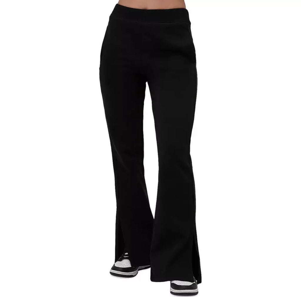 Women's Fleece Winter Side Slit Flare Trousers - Black