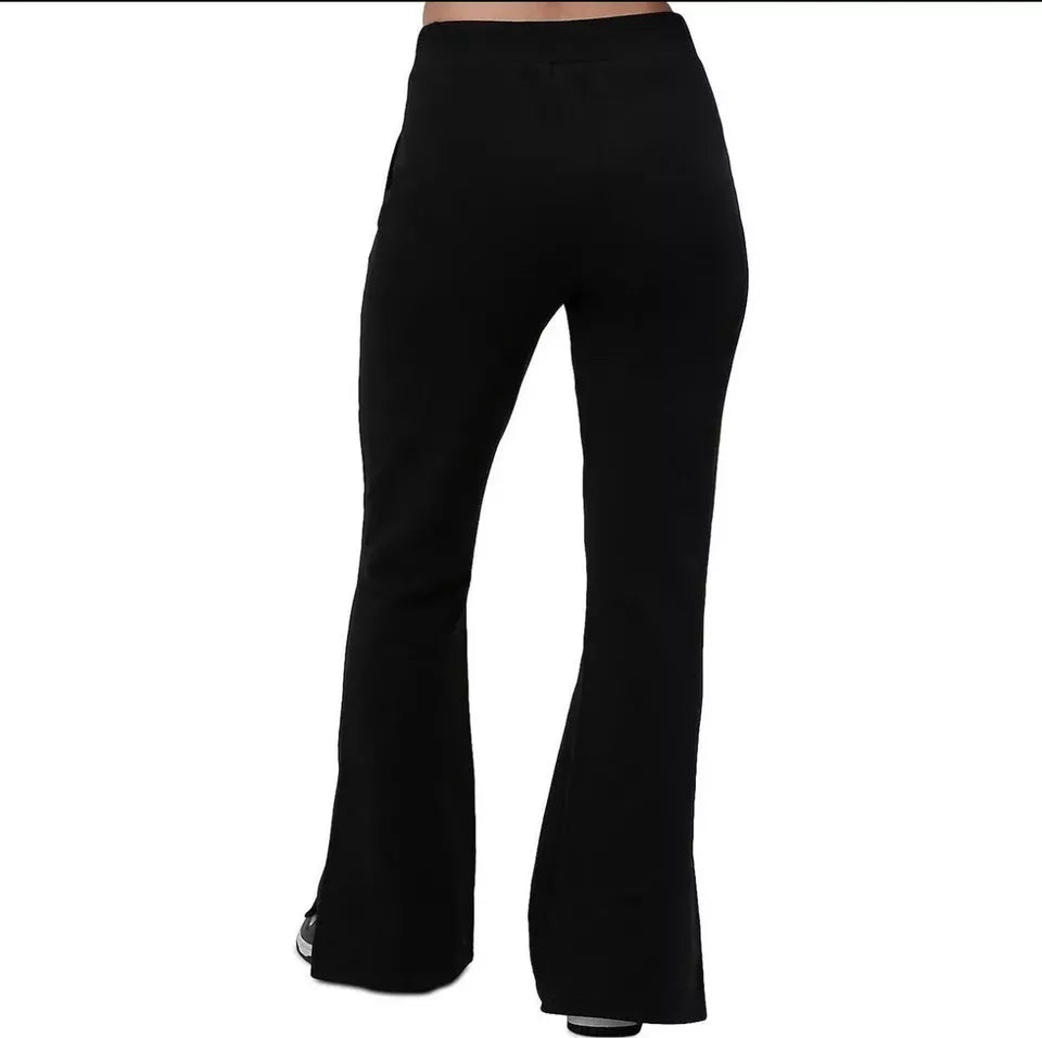 Women's Fleece Winter Side Slit Flare Trousers - Black