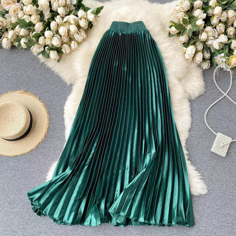 Luxury Plated Silk Maxi Skirt