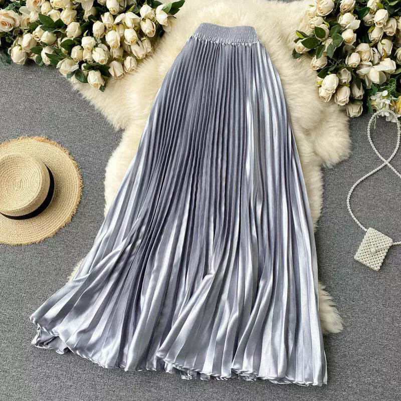 Luxury Plated Silk Maxi Skirt