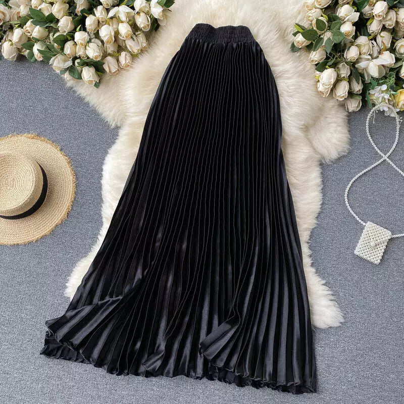 Luxury Plated Silk Maxi Skirt
