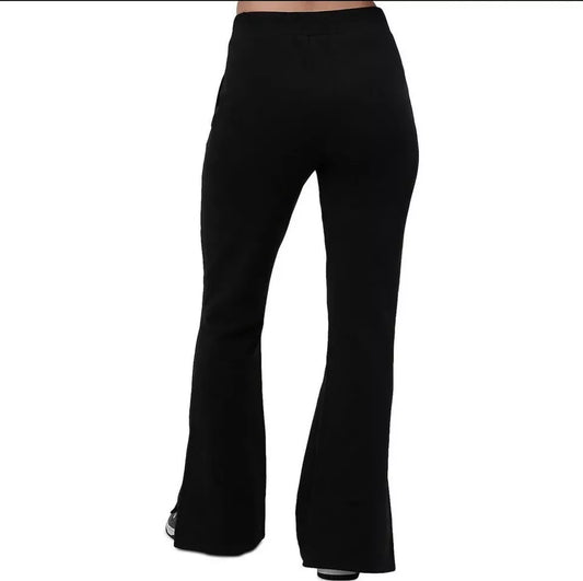 Women's Fleece Side Slit Flare Trousers - Black