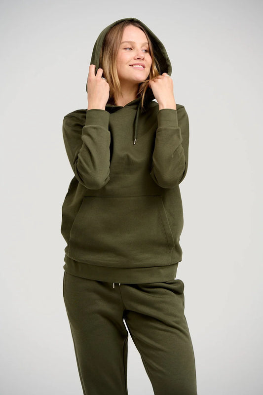 WOMENS OLIVE GREEN FLEECE HOODIE CORD SET