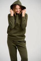 WOMENS OLIVE GREEN FLEECE HOODIE CORD SET