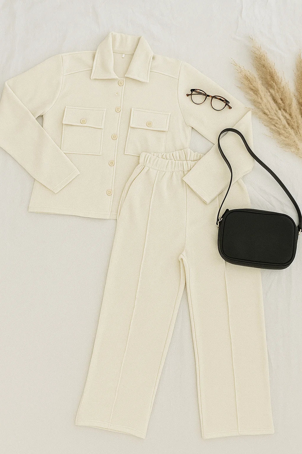 Women Flap Pocket Fleece Cord Set