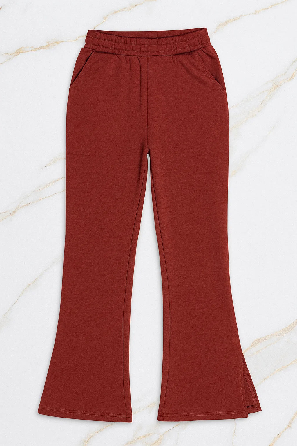 Maroon Cozy Side-Slit Fleece Flare Trouser