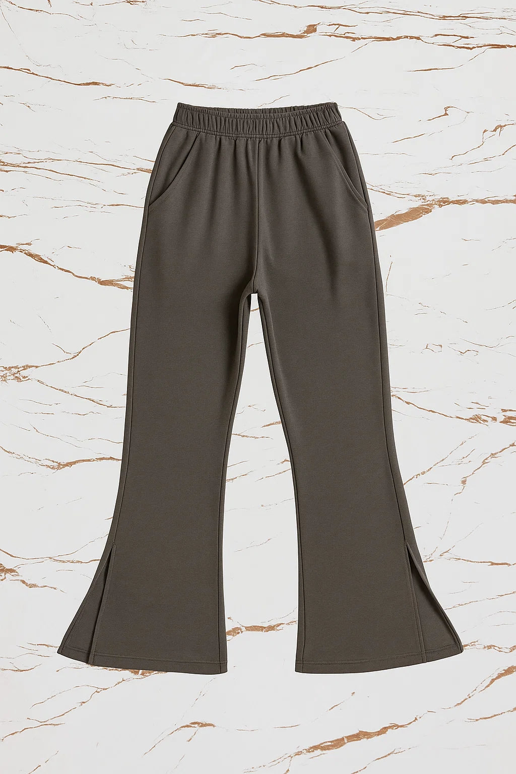 Steel Grey Cozy Side-Slit Fleece Flare Trouser